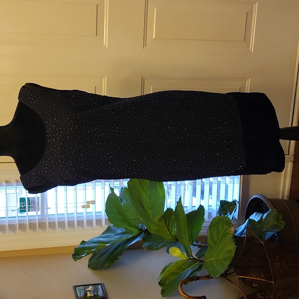 Halmode Petites navy blue sleeveless beaded dress velvet hemline Lined 10P EUC …